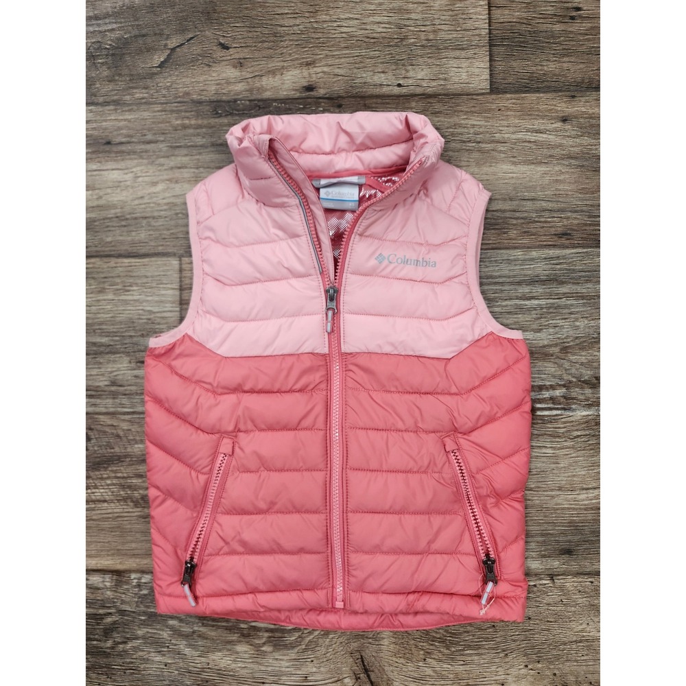 Columbia Girls Pink Omni-Heat Puffer Vest XS 6/7 Two Tone Quilted Full Zip